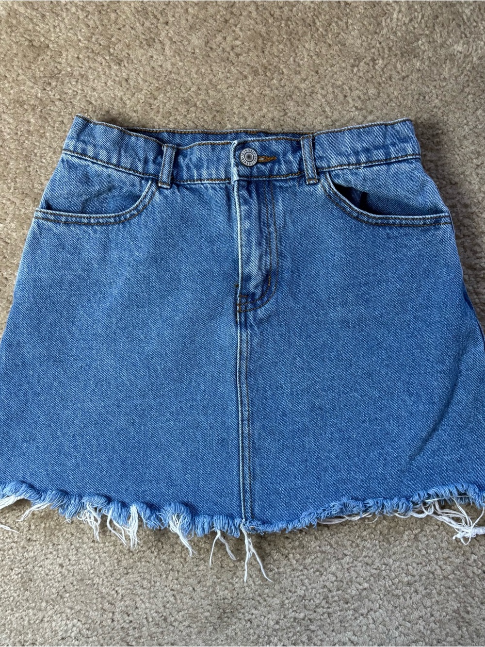 Brandy Melville Blue Denim Mini Skirt with Frayed Hem